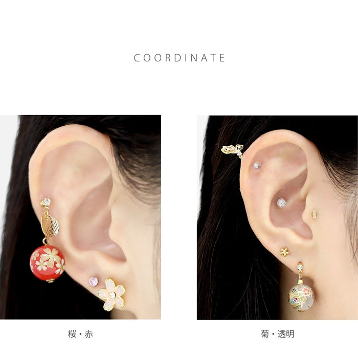 ori-0072 キャッチ 14G ボディピアス 16G 軟骨 ピアス かわいい 12G 桜 18G 菊 揺れる 和柄 ボール 和風 和 日本 レトロ カスタマイズ ピアス パーツ 透明 赤 黒 レッド ブラック クリア 軟骨 ピアス ボディーピアス ボディ 凛 RIN