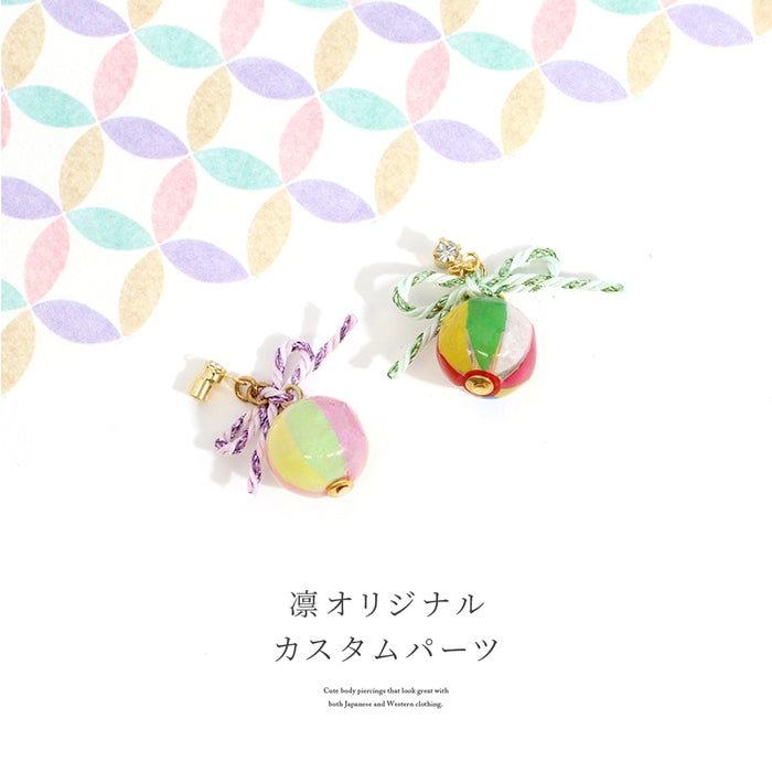 ori-107 キャッチ 軟骨ピアス 14G 12G つけっぱなし サージカルステンレス  かわいい チャーム 可愛い 揺れる 小さい ゴールド カスタマイズ リボン 夏祭り 和柄 ボディピアス ボディーピアス 片耳用 凛 RIN