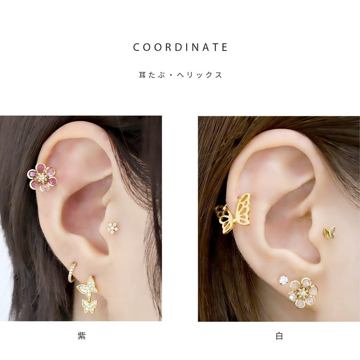 ori-143 軟骨ピアス キャッチ 12G 14G 16G 18G ボディピアス 和 和風 花びら 桜 植物 花 フラワー ジュエル  白 桃 紫 青 かわいい ハンドメイド パーツ カスタマイズ 日本製 片耳用 軟骨用
