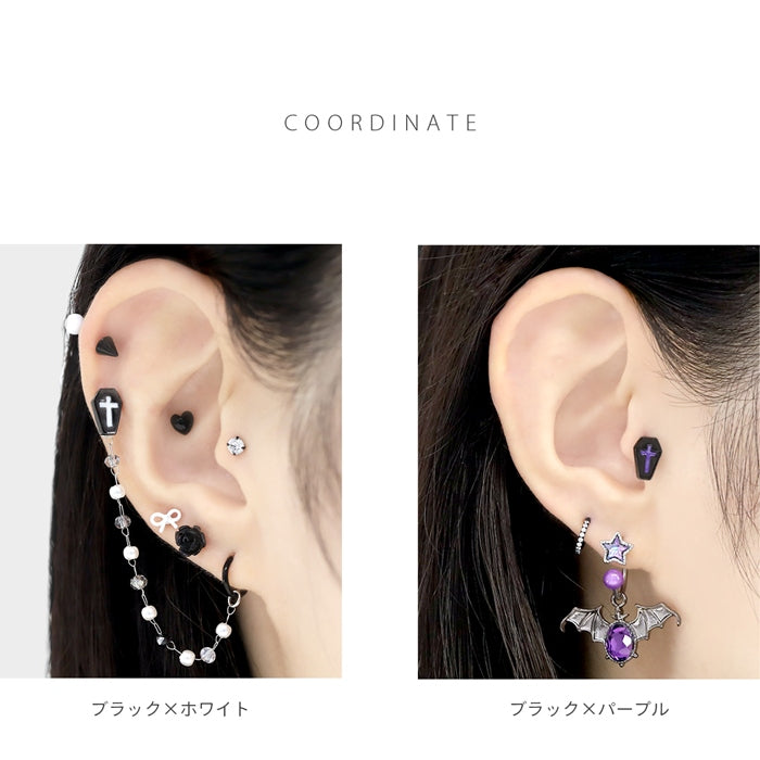 ori-151 ボディピアス キャッチ 18G 16G 14G 12G 軟骨ピアス クロス 十字架 パーツ ブラック ホワイト ブラック パープル カスタマイズ 軟骨用 ピアスキャッチ ピアスパーツ ネジ式 ねじ式 合金 耳たぶ