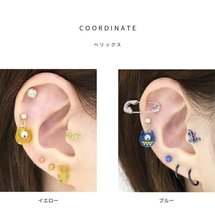 ori-153 軟骨ピアス かわいい 14G 16G 耳たぶ ボディピアス 軟骨 ピアス チャーム サージカルステンレス ハロウィン コスプレ モンスター トラガス 軟骨 ピアス ボディーピアス ヘリックスオリジナル 片耳用