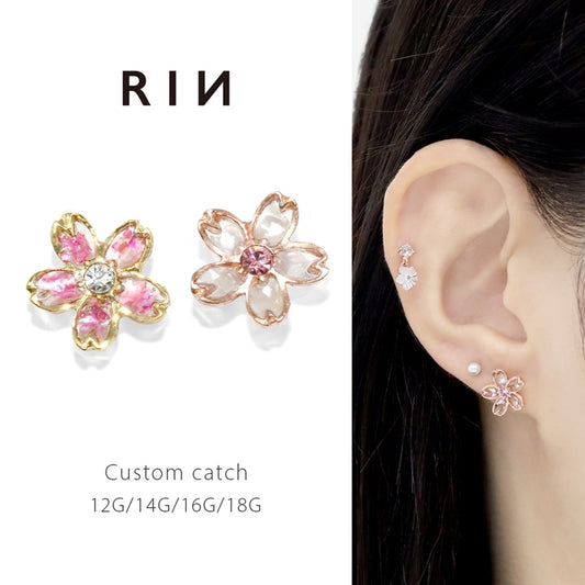 ★ori-86 軟骨ピアス キャッチ  14G 12G 16G 18G ボディピアス 和 和風 桜 サクラ さくら 植物 花 フラワー ジュエル キャッチ パーツ カスタマイズ ピアス 14ゲージ 12ゲージ 16ゲージ 18ゲージ 軟骨 ピアス 片耳用