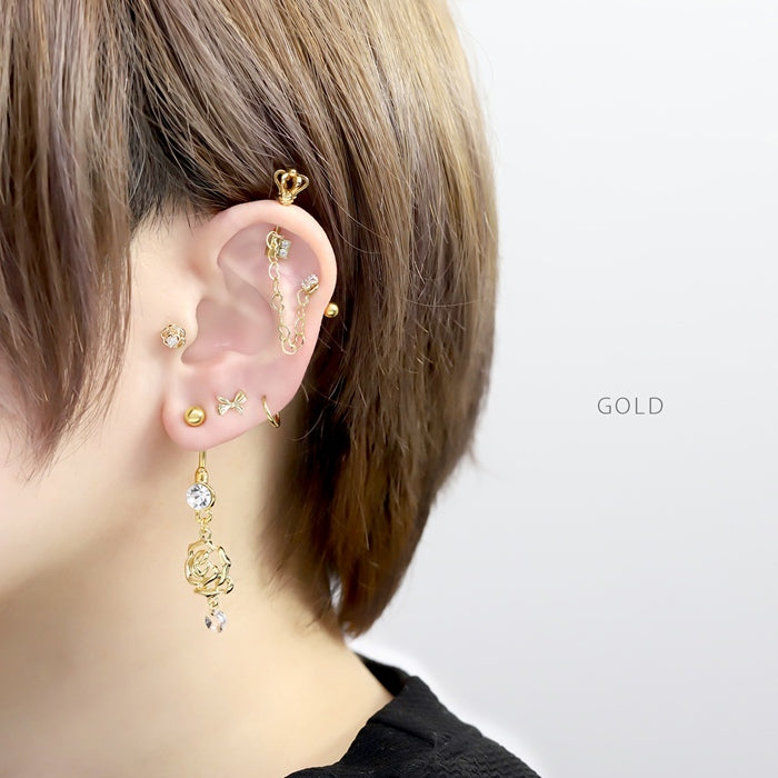 r2f-474-64 へそピアス かわいい 14G バラ 薔薇 植物 透かし おしゃれ 揺れる きれい カーブ バナナバーベル ピアス サージカルステンレス 片耳用
