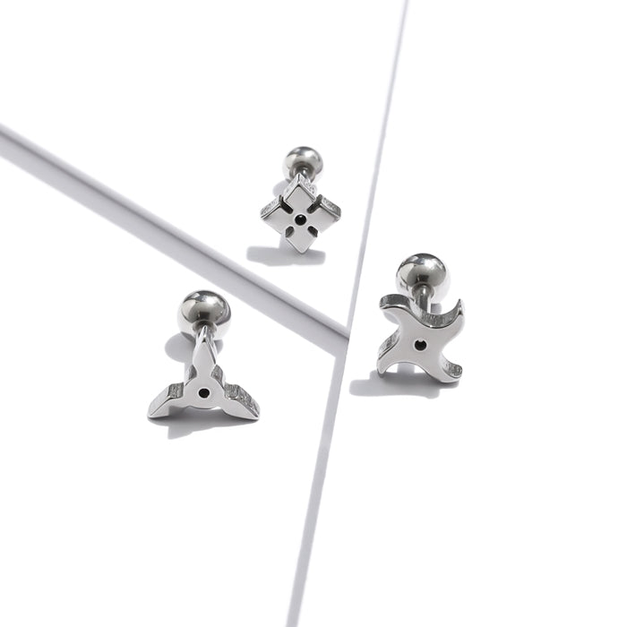 rin-003 ボディピアス 軟骨ピアス 16G 金属アレルギー対応 金属アレルギー サージカルステンレス つけっぱなし ストレートバーベル 手裏剣 和風 忍者 レディース 女性 大人 仕事 オフィス きれい かわいい おしゃれ シンプル 小さめ 大きめ シルバー 普段使い