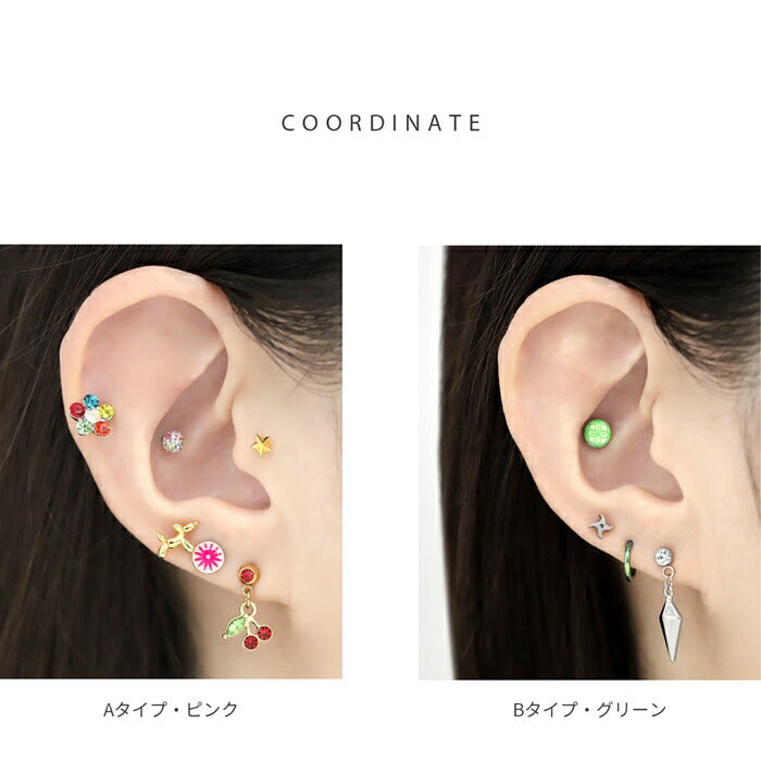 rin-009 軟骨ピアス 金属アレルギー対応 16G ボディピアス 昭和レトロ ポップ フラワー つけっぱなし ピアス レディース かわいい 赤 黄緑 水色 白 黄色 紫 幾何学模様 人気 トレンド ノスタルジー カジュアル デイリー 日常使い ストレートバーベル 片耳用