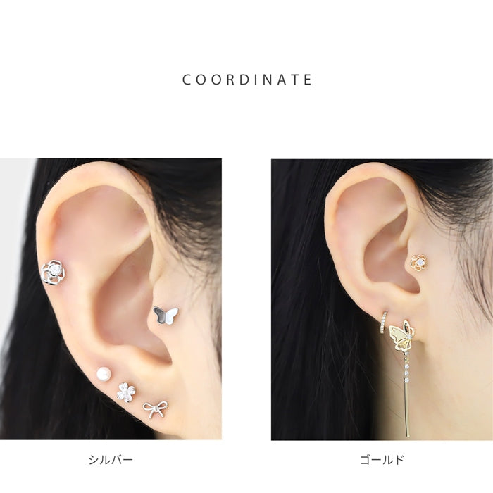 【廃盤】 rin-013 軟骨ピアス 16G ボディピアス 薔薇 バラ 透かしデザイン ジュエル 上品 かわいい 花 ストレートバーベル ピアス サージカルステンレス 片耳用