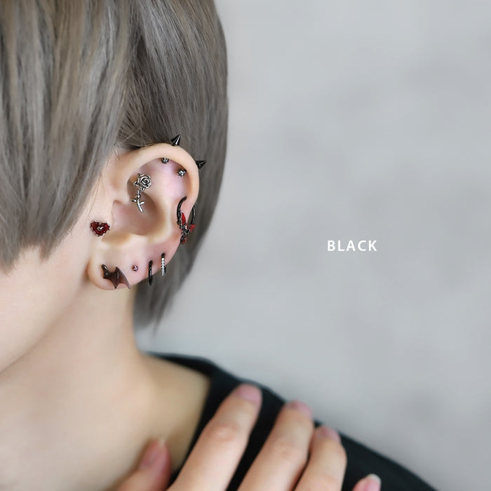 rin-014 軟骨ピアス 16G ボディピアス デビル 悪魔 羽 翼 アクリル クール レッド ブラック ストレートバーベル ピアス サージカルステンレス 片耳用