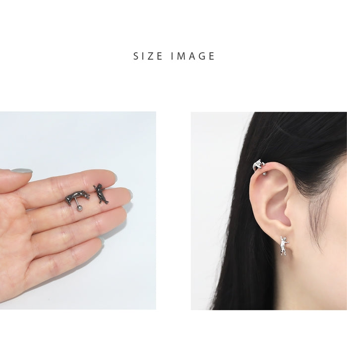 ★rin-018 軟骨ピアス 16G ボディピアス のびネコ 猫 かわいい アンテナヘリックス イベント ストレートバーベル ピアス サージカルステンレス 片耳用