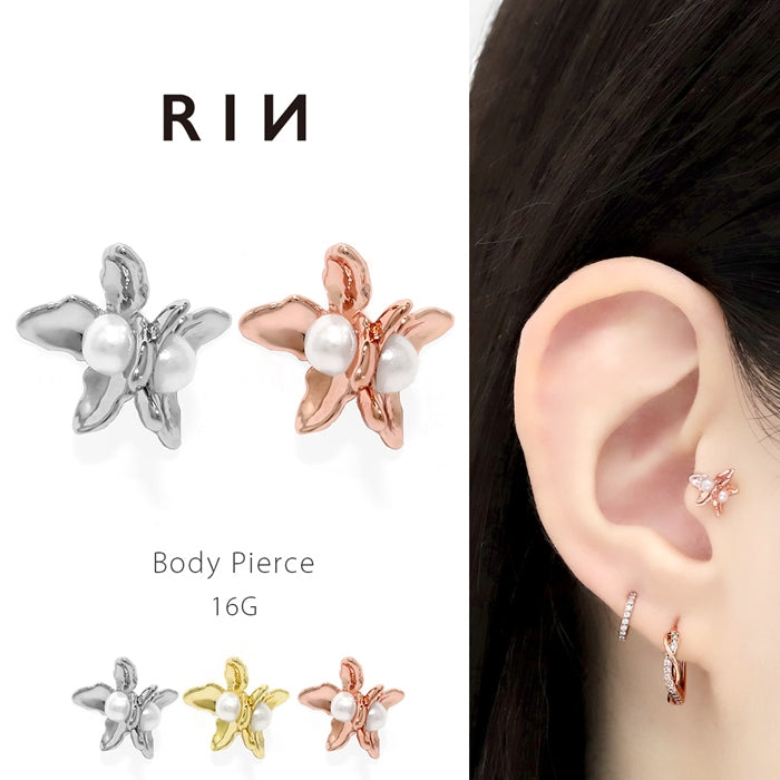 rin-027 軟骨ピアス 16G ボディピアス 華やか 花 フラワー 上品 キレイ系 オケージョン  ストレートバーベル ピアス サージカルステンレス 片耳用