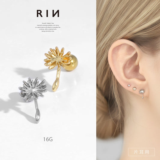 rin-030 軟骨ピアス 16G ボディピアス たんぽぽ タンポポ 綿毛 花 はな フラワー かわいい ストレートバーベル ピアス サージカルステンレス 片耳用