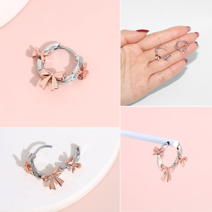 rin-032 軟骨ピアス 18G ボディピアス リボン りぼん フープ シンプル バレエコア キャッチレス キュート かわいい セグメントリングピアス サージカルステンレス 片耳用