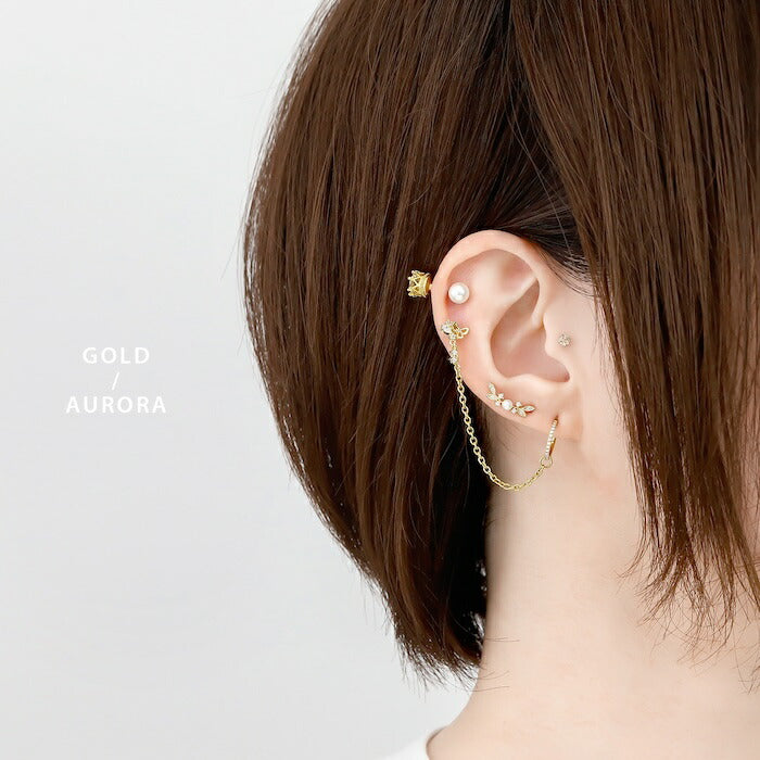 【18G】rin-set-010 ボディピアス 18Gリング チェーン 軟骨ピアス 金属アレルギー 金属アレルギー対応 蝶 バタフライ ピサージカルステンレス ステンレス  ジュエル パーツ リング フープ カスタムピアス カスタム カスタマイズ 揺れる シルバー ゴールド ピンクゴールド セット 片耳用