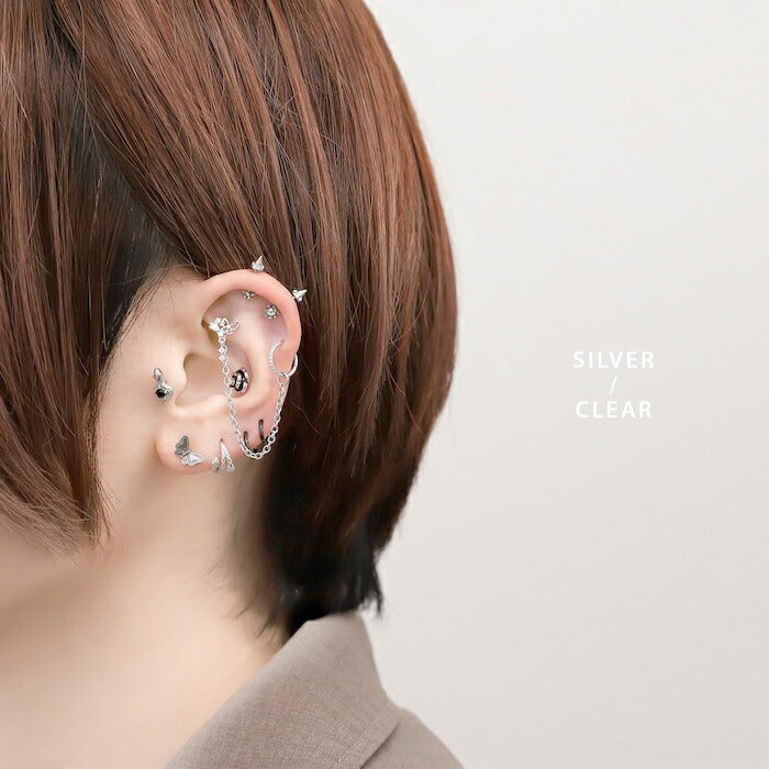 【18G】rin-set-010 ボディピアス 18Gリング チェーン 軟骨ピアス 金属アレルギー 金属アレルギー対応 蝶 バタフライ ピサージカルステンレス ステンレス  ジュエル パーツ リング フープ カスタムピアス カスタム カスタマイズ 揺れる シルバー ゴールド ピンクゴールド セット 片耳用