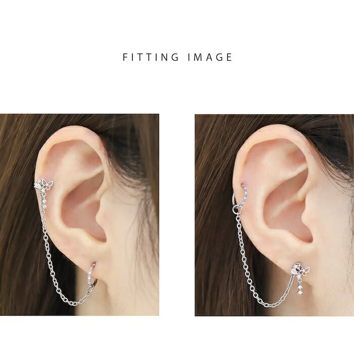 【18G】rin-set-010 ボディピアス 18Gリング チェーン 軟骨ピアス 金属アレルギー 金属アレルギー対応 蝶 バタフライ ピサージカルステンレス ステンレス  ジュエル パーツ リング フープ カスタムピアス カスタム カスタマイズ 揺れる シルバー ゴールド ピンクゴールド セット 片耳用