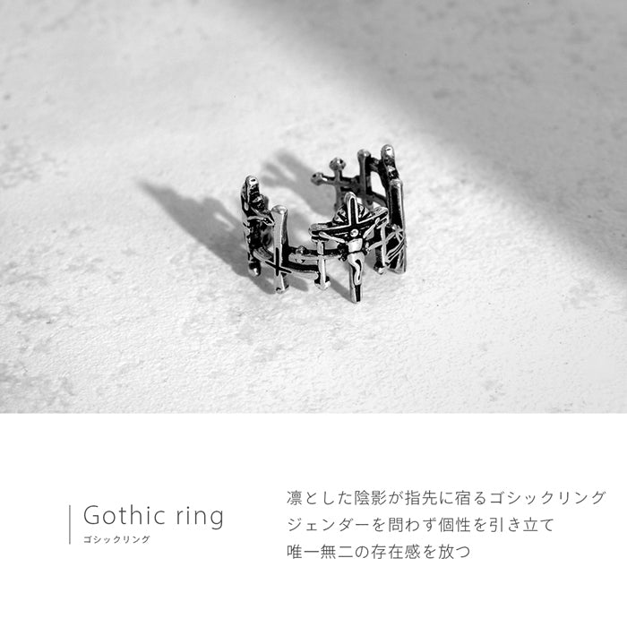 ring-100 指輪 リング 12号サイズ相当 ゴシックリング ジーザス クライスト クロスモチーフ スタイリッシュ シルバー925 オープンリング