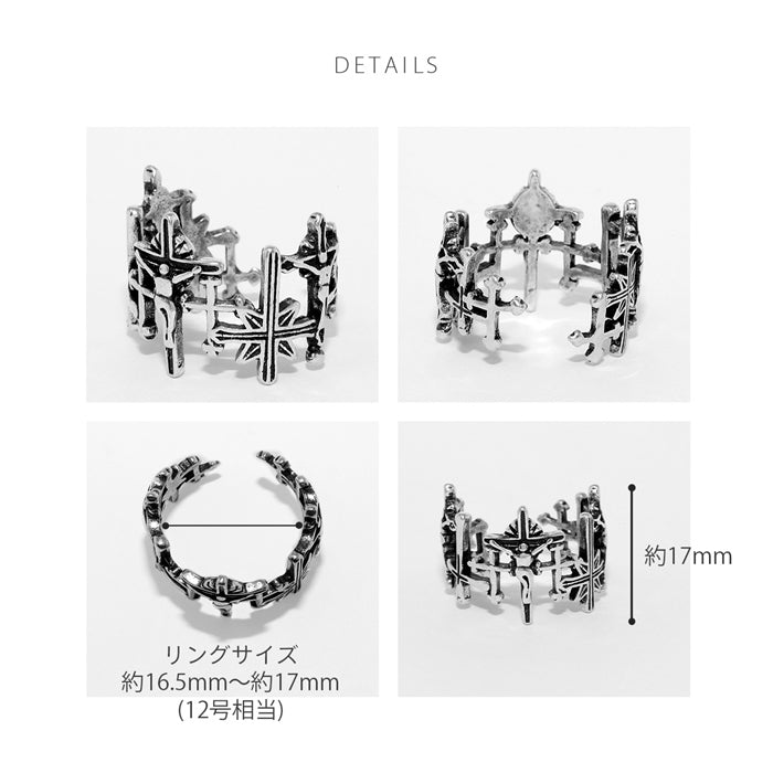 ring-100 指輪 リング 12号サイズ相当 ゴシックリング ジーザス クライスト クロスモチーフ スタイリッシュ シルバー925 オープンリング