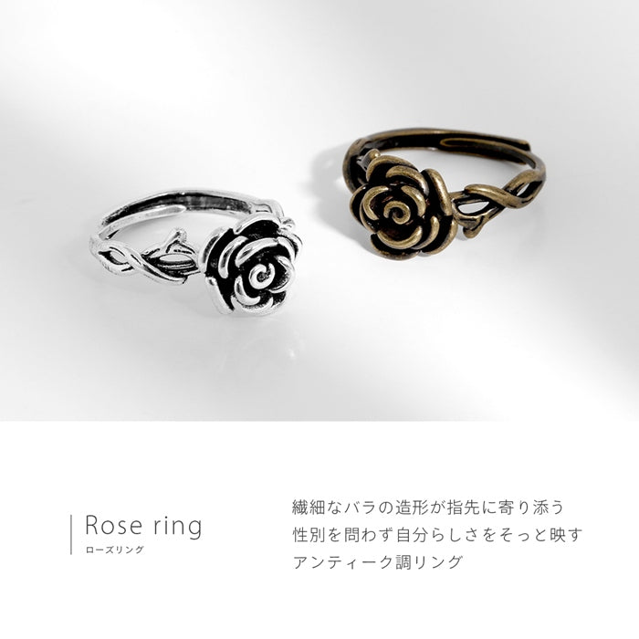 ring-101 指輪 リング 12号～16号サイズ アンティーク調 ローズ 薔薇モチーフ バラ スタイリッシュ シルバー ゴールド フリーサイズリング