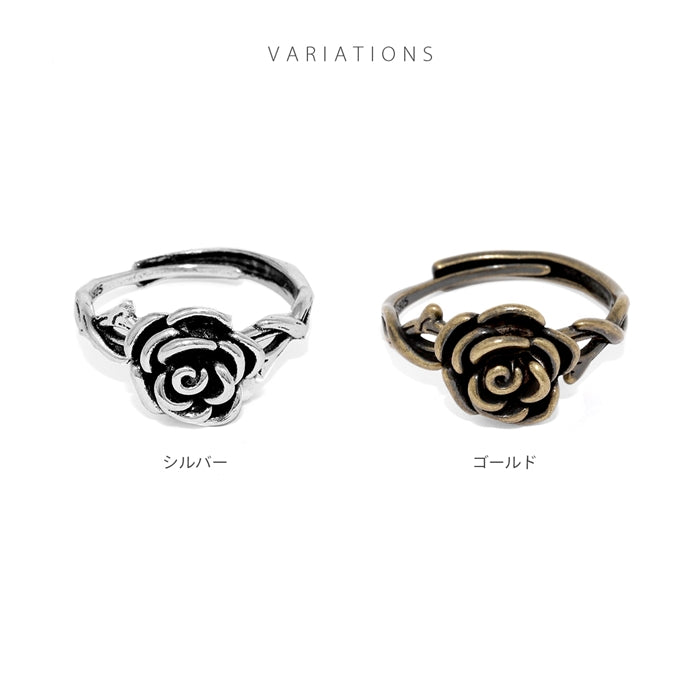 ring-101 指輪 リング 12号～16号サイズ アンティーク調 ローズ 薔薇モチーフ バラ スタイリッシュ シルバー ゴールド フリーサイズリング