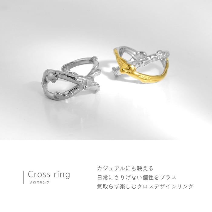 ring-102 指輪 リング 13号サイズ相当 クロスリング クロスモチーフ シルバー バイカラー スタイリッシュ オープンリング