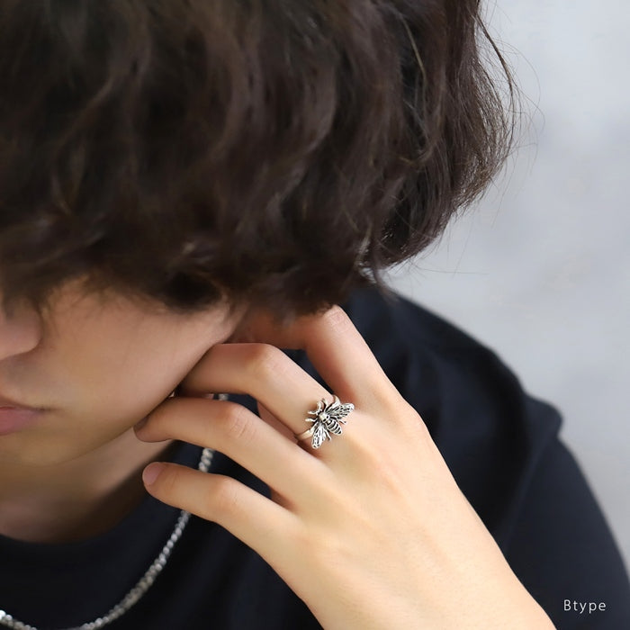 ring-103 指輪 リング フリーサイズ 12号 ～ 16号 昆虫 虫 蝶 蜂 蛾 ドクロ シルバー かっこいい スタイリッシュ ユニセックス デザインリング