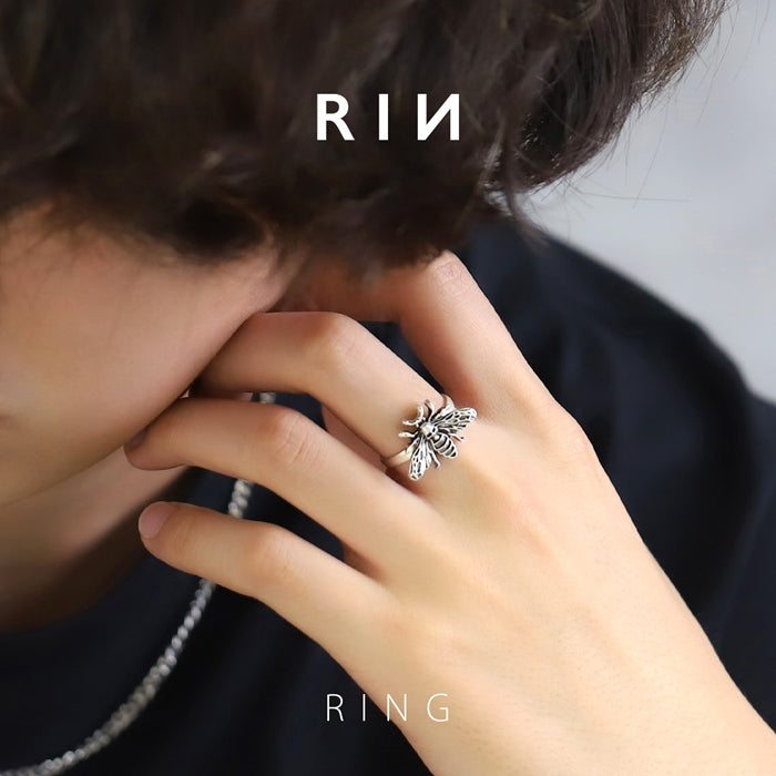 ring-103 指輪 リング フリーサイズ 12号 ～ 16号 昆虫 虫 蝶 蜂 蛾 ドクロ シルバー かっこいい スタイリッシュ ユニセックス デザインリング