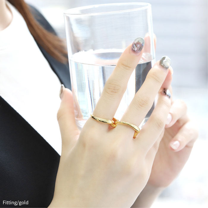 ring-46 リング 指輪 レディース アクセサリー シルバー ゴールド シンプル クロスリング ダブルフィンガーリング 2連 18k 18金 11号 13号 重ね付け 重ねづけ レイヤード ファッションリング ゴールドリング シルバーリング ウェーブ 細い 凛