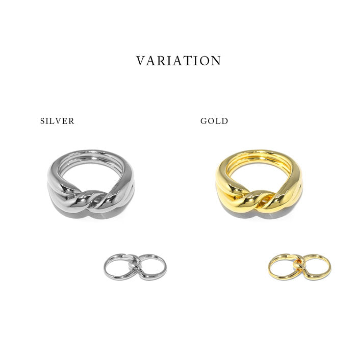 ring-46 リング 指輪 レディース アクセサリー シルバー ゴールド シンプル クロスリング ダブルフィンガーリング 2連 18k 18金 11号 13号 重ね付け 重ねづけ レイヤード ファッションリング ゴールドリング シルバーリング ウェーブ 細い 凛