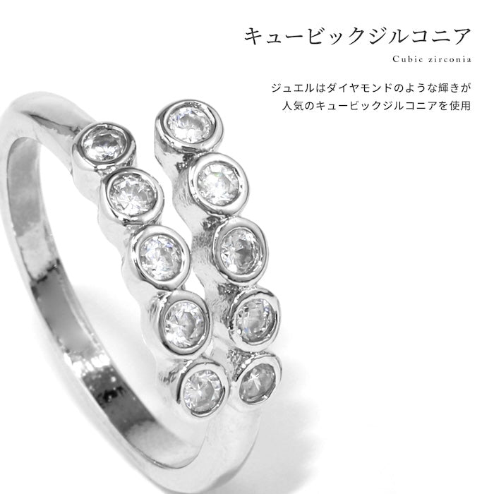 ring-60 リング 指輪 レディース アクセサリー シルバー ゴールド シンプル キュービックジルコニア ジュエル  18k 18金 16mm　17mm 重ね付け 重ねづけ ファッションリング ゴールドリング シルバーリング カジュアル ロジウムコーティング 凛