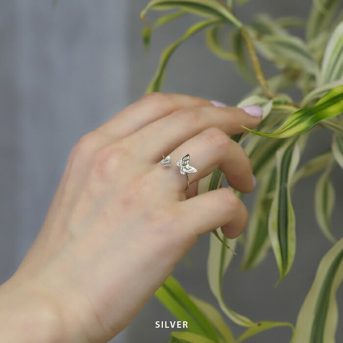 ring-86 リング 指輪 オープンリング レディース ジュエリー アクセサリー 蝶 蝶々 シルバー ゴールド シンプル 低アレルギー  12号 ファッションリング ゴールドリング シルバーリング ロジウムコーティング 細い 細め 高見え 高みえ 贈り物 凛