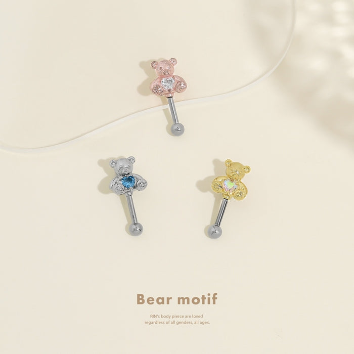 s17-001 軟骨ピアス かわいい 16G くま テディベア アンテナヘリックス ジルコニア ボディピアス ストレートバーベル 片耳用 軟骨1548