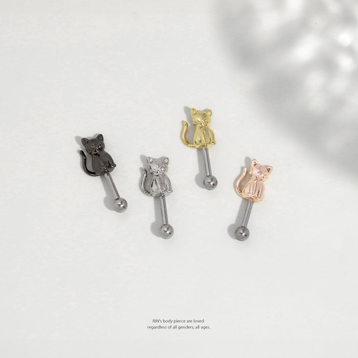 s17-009 軟骨ピアス 16G 猫 ねこ ネコ 動物 アニマル にゃんこ お座り アンテナヘリックス ボディピアス ストレートバーベル 片耳用 軟骨1608