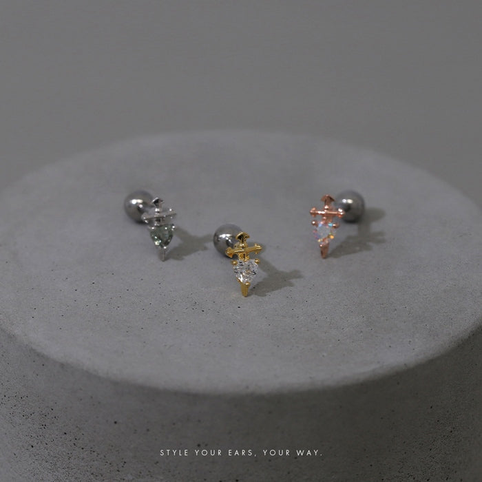 s17-011 ボディピアス 16G 軟骨ピアス クロス ハート 十字架 ジュエル ストーン 小さめ カワイイ ストレートバーベル 片耳用 軟骨1620