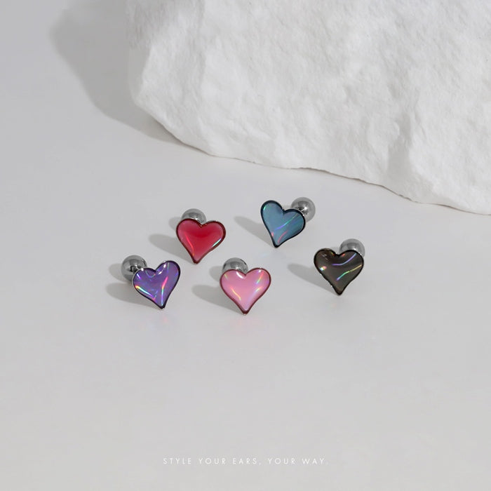 s17-012 ボディピアス 16G 軟骨ピアス ハート オーロラ カラフル 推しカラー ぷっくり かわいい ストレートバーベル 片耳用 軟骨1627