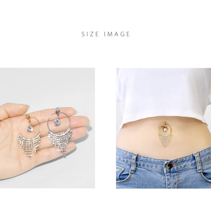 s2f-33-117 へそピアス かわいい 14G ジュエル ラインストーン フリンジ ゴージャス  カーブバーベル バナナバーベル ピアス サージカルステンレス 片耳用