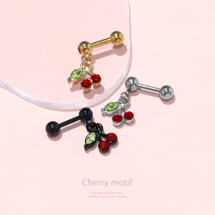s2f-33-13-14g【全品送料無料】 軟骨ピアス 14G ボディピアス かわいい キャッチ チャーム サージカルステンレス 金属アレルギー対応 チェリー さくらんぼ ジュエル フルーツ おしゃれ キラキラ ストレートバーベル 黒 軟骨用 セカンドピアス メンズ 軟骨 ピアス ボディーピアス
