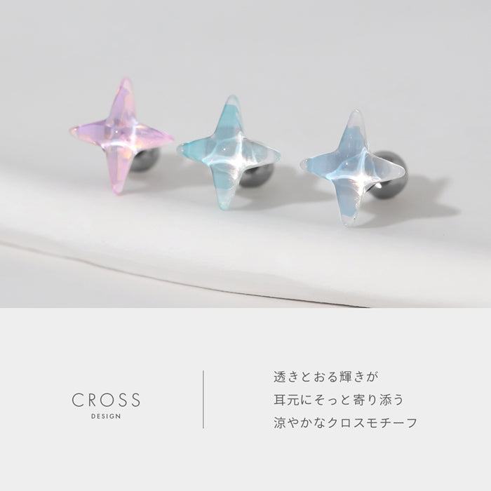t01-005 軟骨ピアス 16G ボディピアス クロス 十字架 クリア オーロラ ホワイト ピンク ブルー 透明 ストレートバーベル ピアス サージカルステンレス 耳 耳たぶ 片耳用