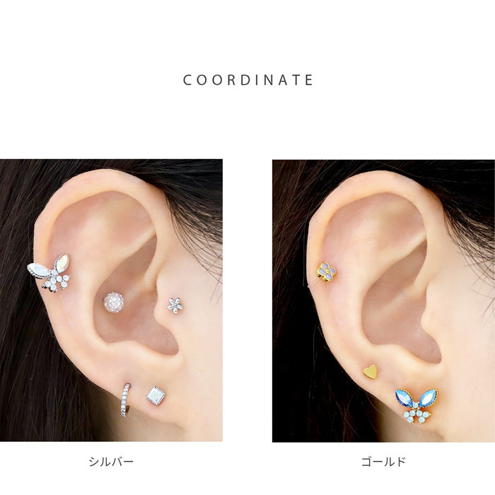 t1141-0007【全品送料無料】 軟骨ピアス 16G ボディピアス かわいい キャッチ チャーム サージカルステンレス 金属アレルギー対応 蝶 蝶々 バタフライ ジュエル おしゃれ キラキラ ストレートバーベル セカンドピアス オーロラ ファーストピアス セカンドピアス メンズ ボディーピアス