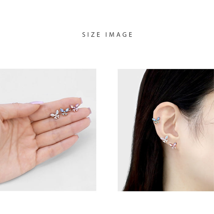 t1141-0007【全品送料無料】 軟骨ピアス 16G ボディピアス かわいい キャッチ チャーム サージカルステンレス 金属アレルギー対応 蝶 蝶々 バタフライ ジュエル おしゃれ キラキラ ストレートバーベル セカンドピアス オーロラ ファーストピアス セカンドピアス メンズ ボディーピアス