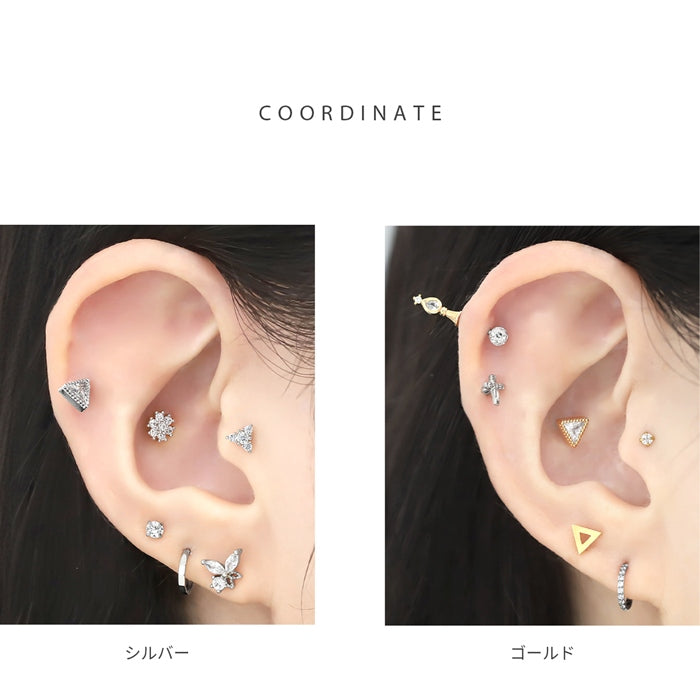 t1141-0012 ボディピアス 16G トライアングル 軟骨 ジュエル 三角 ストレートバーベル 片耳用 金属アレルギー対応