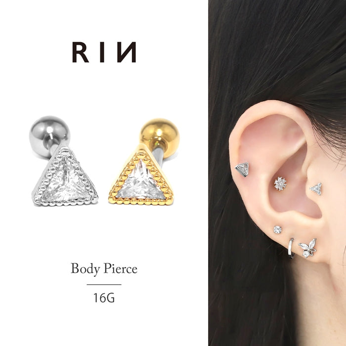 t1141-0012 ボディピアス 16G トライアングル 軟骨 ジュエル 三角 ストレートバーベル 片耳用 金属アレルギー対応