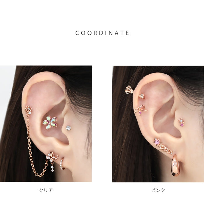 t1141-0013 軟骨ピアス 16G ボディピアス かわいい キャッチ チャーム サージカルステンレス 金属アレルギー対応 ジュエル フラワー 花 パール フェミニン ストレートバーベル 軟骨 ピアス 片耳用