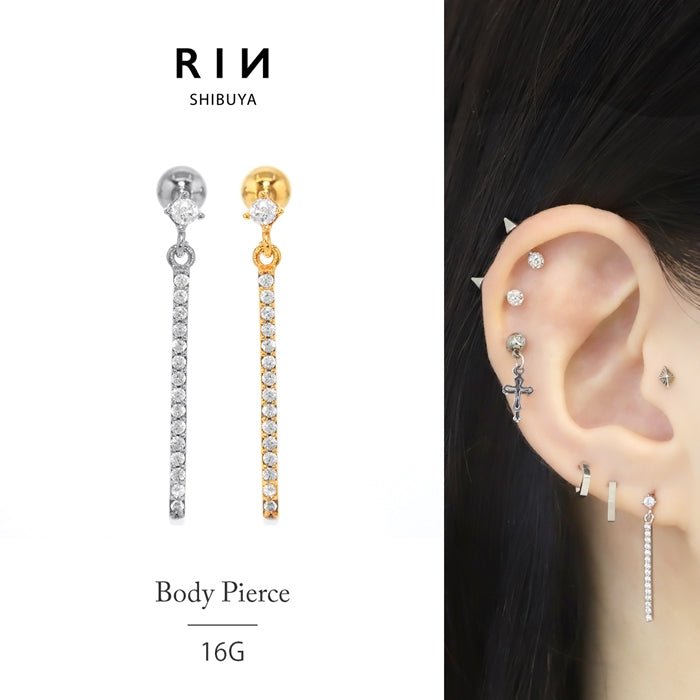t1141-0020 ボディピアス 16G 軟骨ピアス バー ジュエル ぶら下がり ジルコニア 金属アレルギー対応 サージカルステンレス ストレートバーベル つけっぱなし 凛 ピアス rin レディース セレモニー お呼ばれ パーティ 片耳用