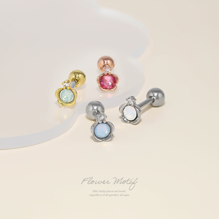 t1141-0027 ボディピアス 軟骨ピアス 16G かわいい フラワー サージカルステンレス 金属アレルギー対応 ジュエル 花 春 上品 小ぶり フェミニン キラキラ シルバー ゴールド ピンクゴールド ストレートバーベル 凛 ボディピアス専門店 rin お洒落 片耳用