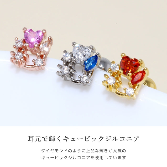 t1141-0043 軟骨ピアス 16G ボディピアス ハート フラワー ジュエル 輪 リース キュービックジルコニア ストレートバーベル ピアス サージカルステンレス 片耳用