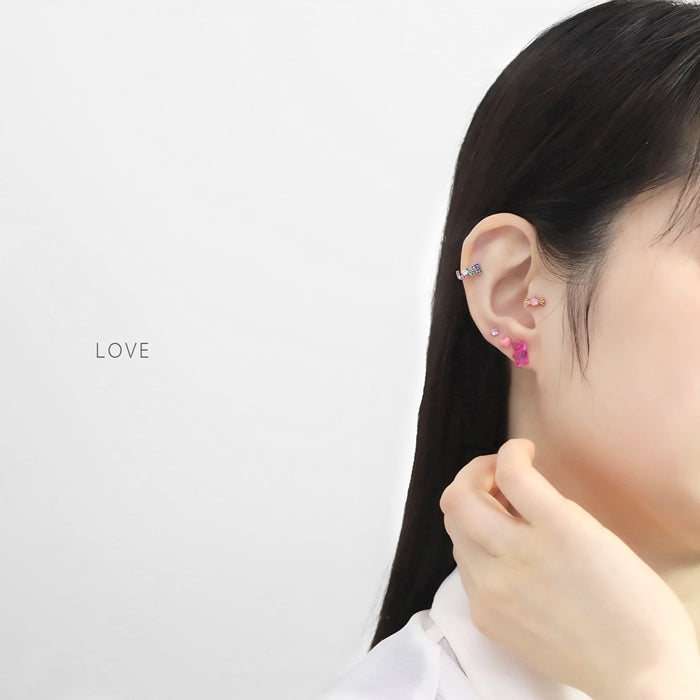 t1141-120 軟骨ピアス 16G ボディピアス リップ くちびる LOVE ユニーク 個性的 個性派 ジュエル ストレートバーベル ピアス サージカルステンレス 片耳用