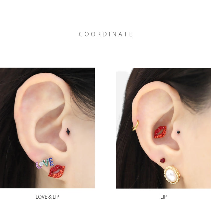 t1141-120 軟骨ピアス 16G ボディピアス リップ くちびる LOVE ユニーク 個性的 個性派 ジュエル ストレートバーベル ピアス サージカルステンレス 片耳用