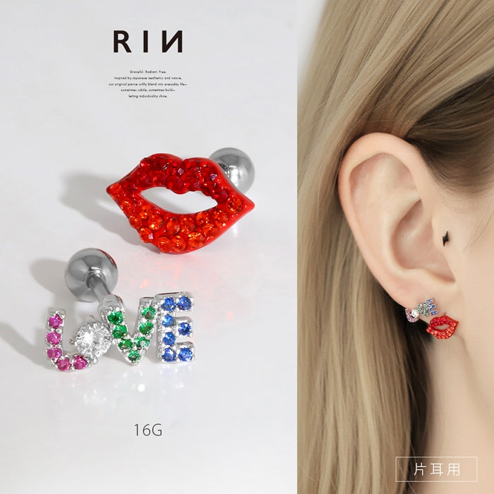 t1141-120 軟骨ピアス 16G ボディピアス リップ くちびる LOVE ユニーク 個性的 個性派 ジュエル ストレートバーベル ピアス サージカルステンレス 片耳用