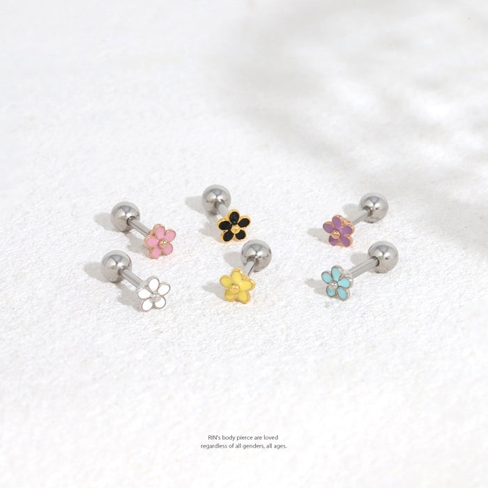t1141-121 軟骨ピアス 16G ボディピアス 花 はな フラワー ミニ プチ 小さめ かわいい シンプル ストレートバーベル ピアス サージカルステンレス 片耳用