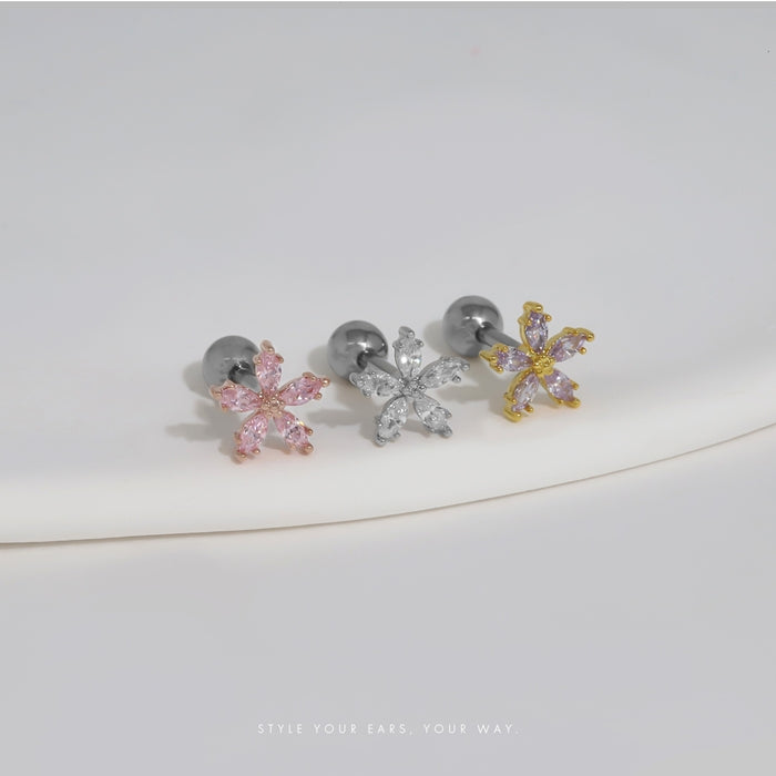 t1141-123 軟骨ピアス 16G ボディピアス 花 はな フラワー ジュエル 植物 可愛い シンプル 春 ストレートバーベル ピアス サージカルステンレス 片耳用