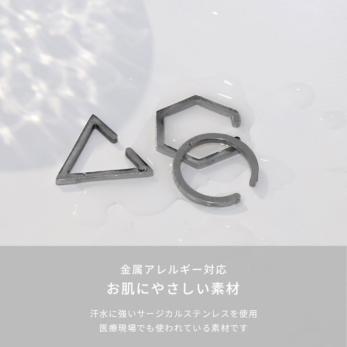 t1141-60 イヤーカフ 大ぶり メンズ レディース ピアス フェイクピアス リングピアス 片耳 イヤリング シンプル サージカルステンレス 金属アレルギー対応 シルバー サークル トライアングル スクエア ヘキサゴン